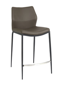 Ka – Stationary Stool with Faux Leather Grey Seat and Backrest by Furnishings Mate – Matte Black Frame