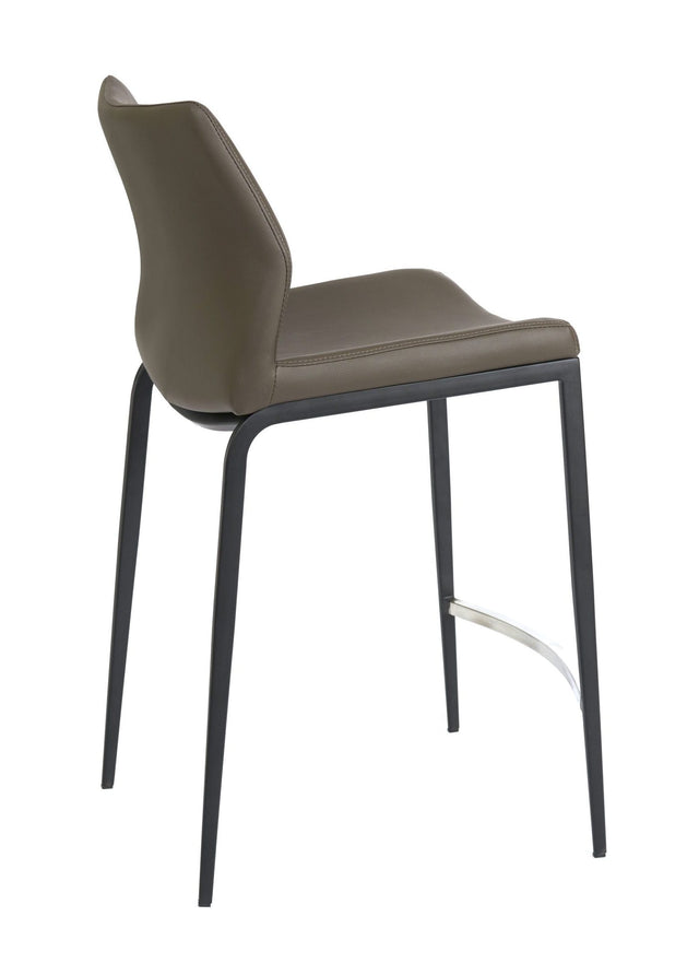 Ka – Stationary Stool with Faux Leather Grey Seat and Backrest by Furnishings Mate – Matte Black Frame