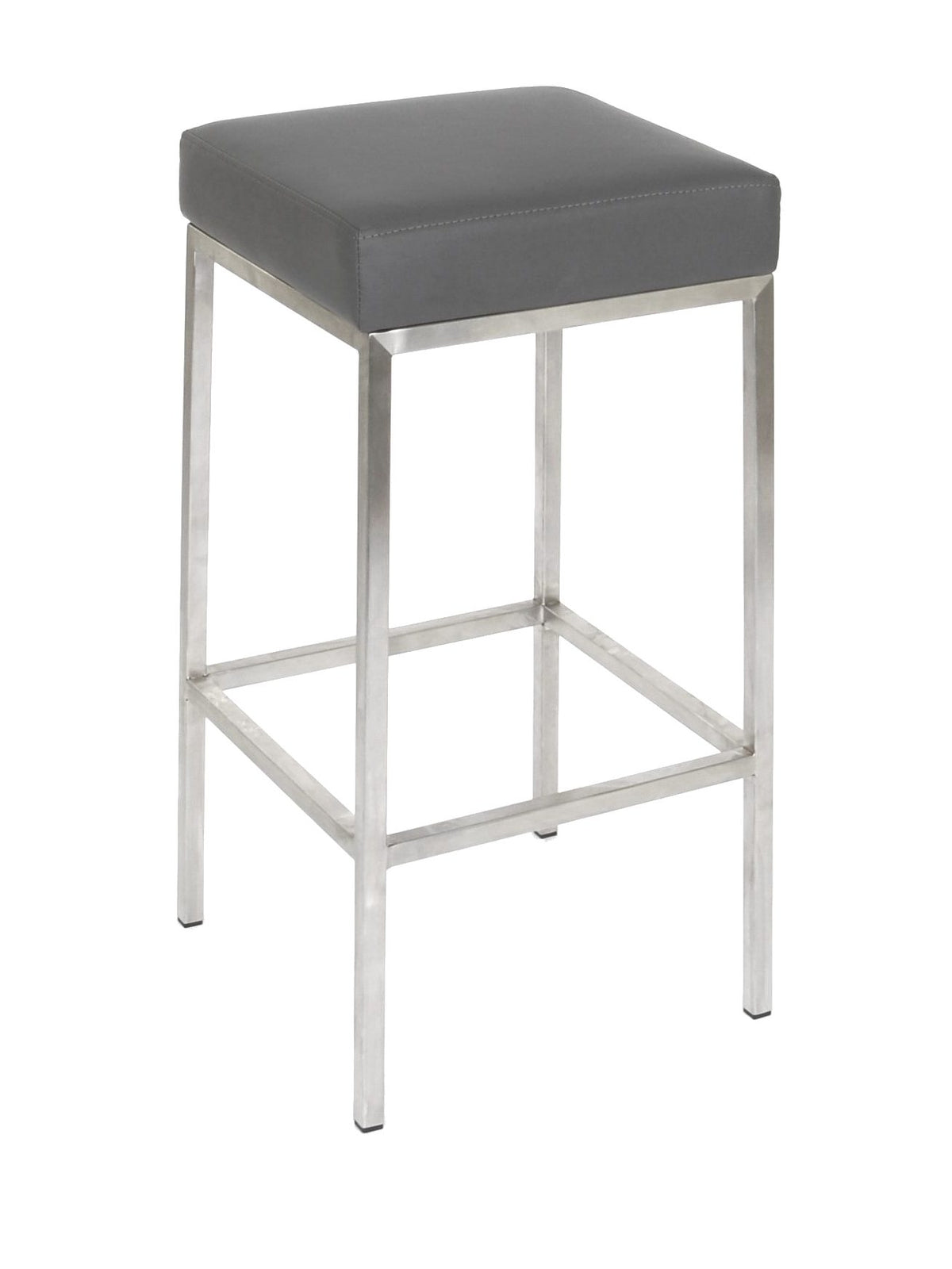 Lloyd – Stationary Stool with Faux Leather Grey Seat by Furnishings Mate – Brushed Stainless Steel Frame