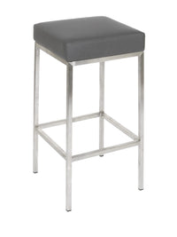 Lloyd – Stationary Stool with Faux Leather Grey Seat by Furnishings Mate – Brushed Stainless Steel Frame