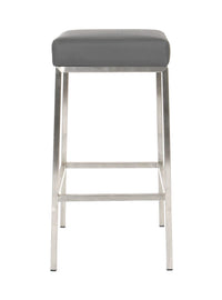 Lloyd – Stationary Stool with Faux Leather Grey Seat by Furnishings Mate – Brushed Stainless Steel Frame