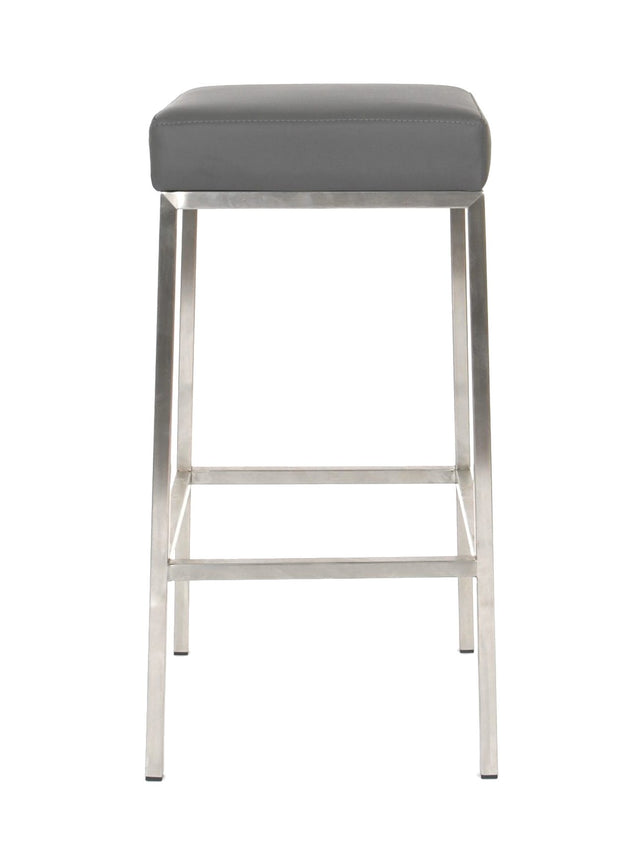 Lloyd – Stationary Stool with Faux Leather Grey Seat by Furnishings Mate – Brushed Stainless Steel Frame