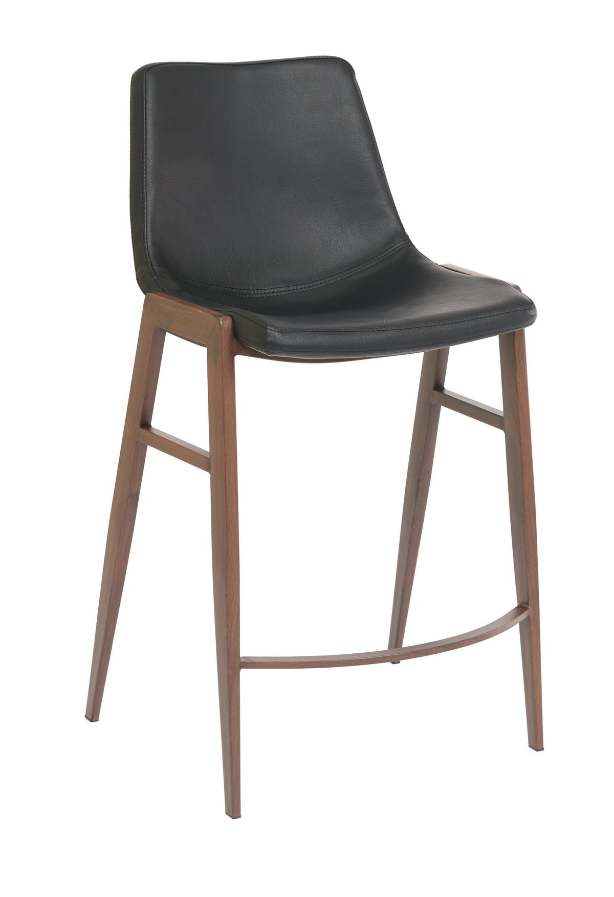 Moon – Stationary Stool with Faux Leather Black Seat and Backrest by Furnishings Mate – Faux Wood Walnut Steel Frame