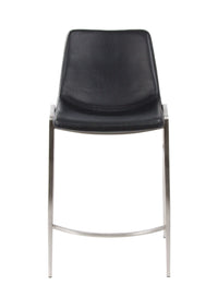 Moon – Stationary Stool with Faux Leather Black Seat and Backrest by Furnishings Mate – Brushed Stainless Steel Frame