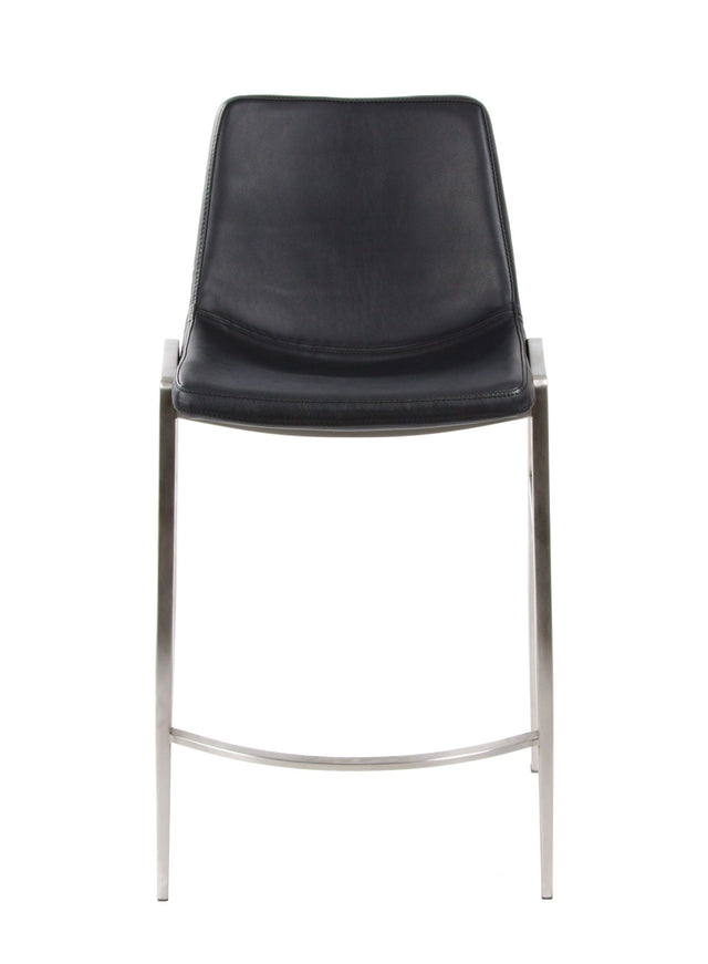 Moon – Stationary Stool with Faux Leather Black Seat and Backrest by Furnishings Mate – Brushed Stainless Steel Frame