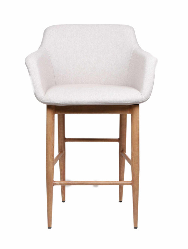 Owen – Stationary Stool with Upholstered Dove Seat and Backrest by Furnishings Mate – Faux Wood White Oak Steel Frame