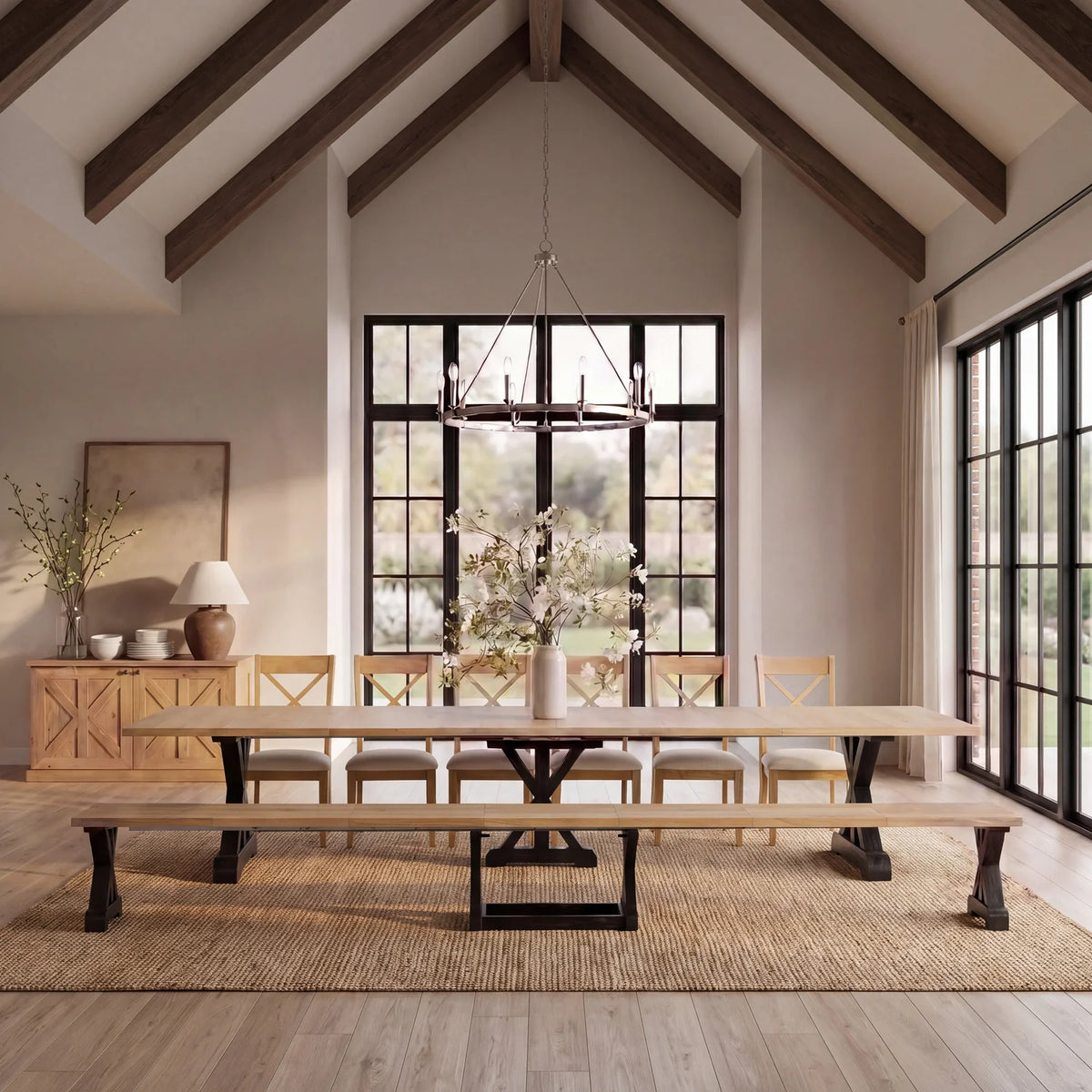 Gather Dining Set: Table + 1 Bench + 6 Chairs