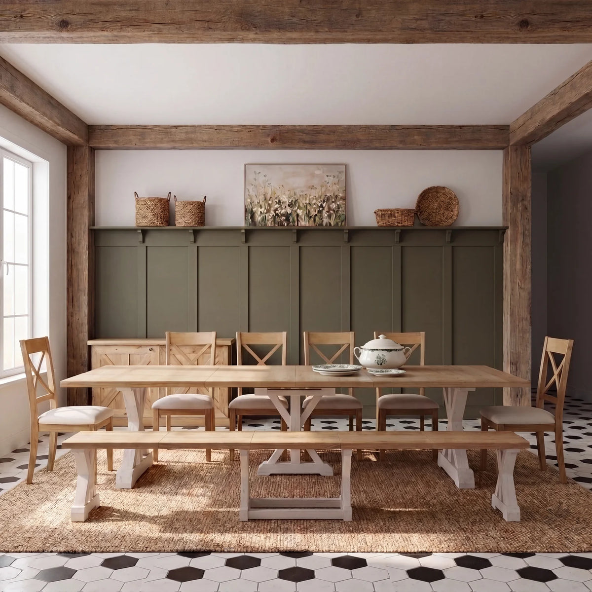 Gather Dining Set: Table + 1 Bench + 6 Chairs