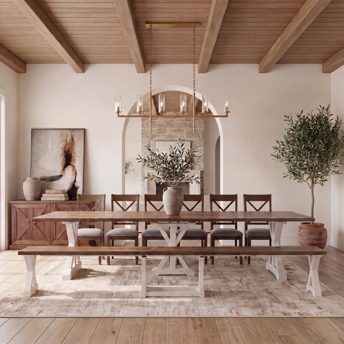 Gather Dining Set: Table + 1 Bench + 6 Chairs
