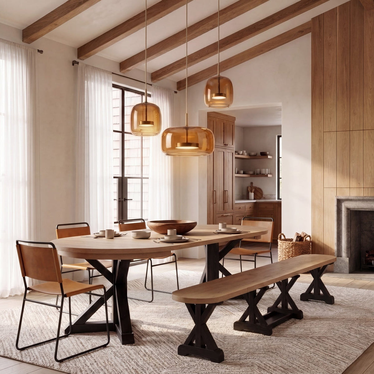 Gather Dining Set: Round Table + 1 Bench