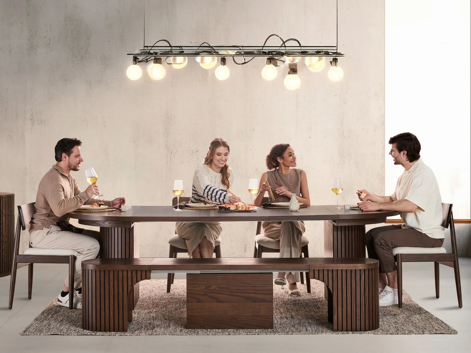 Transformer Round Dining Set - The Host | Table, 4x Chairs & Bench