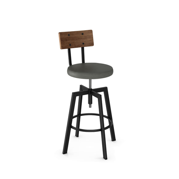 Architect - Adjustable Screw Stool with Upholstered Seat and Distressed Wood Backrest by Amisco - 40263 - Stools Canada