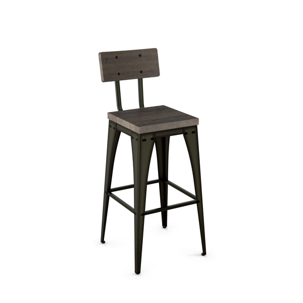 Upright - Stationary Stool with Distressed Wood Seat and Backrest by Amisco - 40264 - Stools Canada