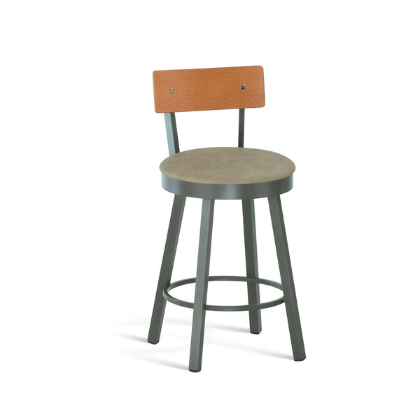 Lauren - Swivel Stool with Upholstered Seat and Distressed Wood Backrest by Amisco - 40293 - Stools Canada
