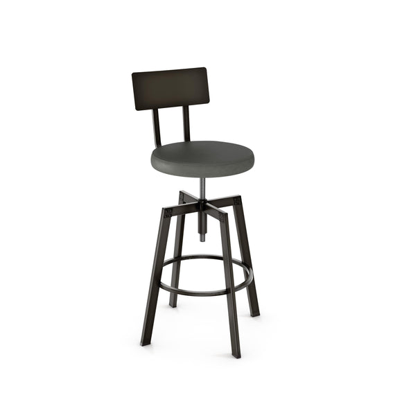 Architect - Adjustable Screw Stool with Upholstered Seat and Metal Backrest by Amisco - 40563 - Stools Canada