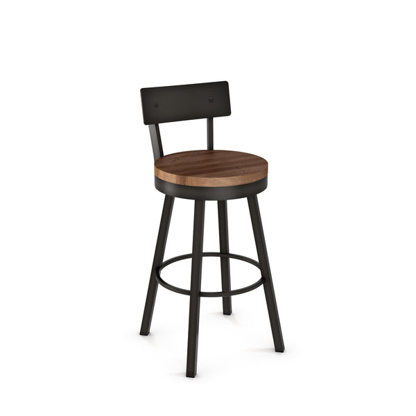Lauren - Swivel Stool with Distressed Wood Seat and Metal Backrest by Amisco – 40593 - Stools Canada