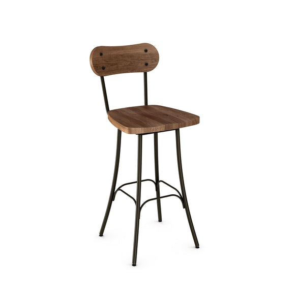 Bean - Swivel Stool with Distressed Wood Seat and Backrest by Amisco – 41268 - Stools Canada