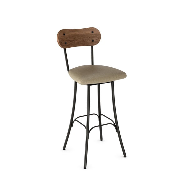 Bean - Swivel Stool with Upholstered Seat and Distressed Wood Backrest by Amisco – 41268 - Stools Canada