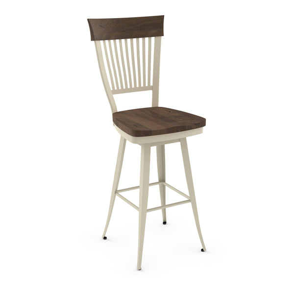 Annabelle - Swivel Stool with Memory Return, Distressed Wood Seat and Metal Backrest with Wood Accent by Amisco - 41419 - Stools Canada
