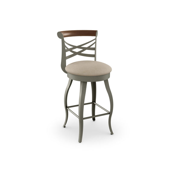 Whisky - Swivel Stool with Memory Return, Upholstered Seat and Metal Backrest with Wood Accent by Amisco - 41512 - Stools Canada