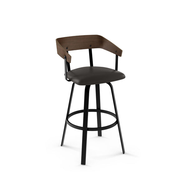 Carson - Swivel Stool with Upholstered Seat and Distressed Wood Backrest by Amisco - 41519 - Stools Canada