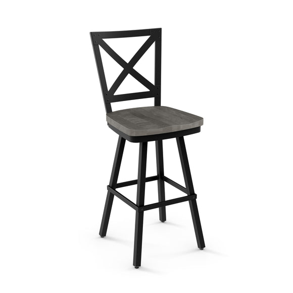 Kent - Swivel Stool with Distressed Wood Seat and Metal Backrest by Amisco - 41528 - Stools Canada