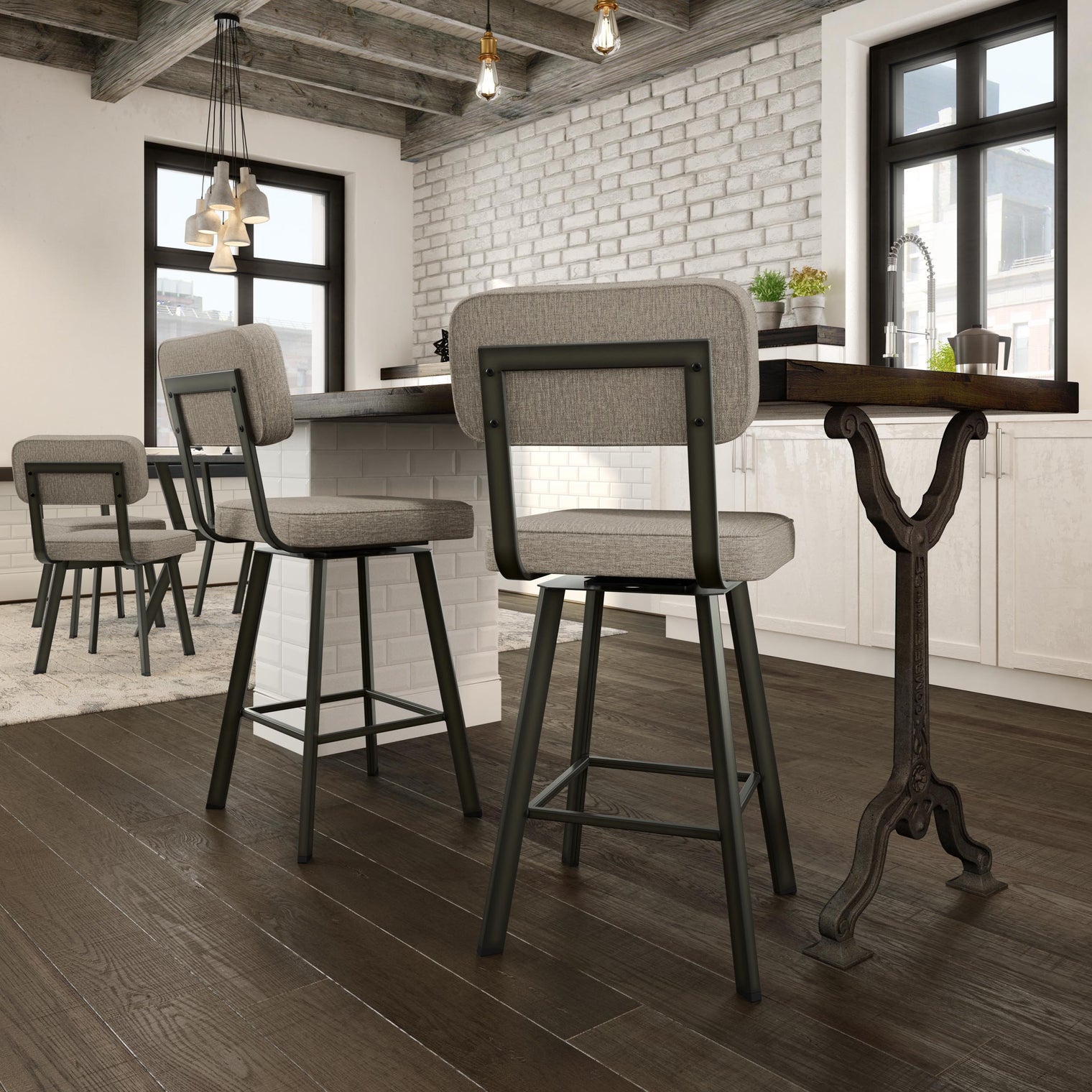 Brixton - Swivel Stool with Upholstered Seat and Backrest by Amisco - 41536 - Stools Canada