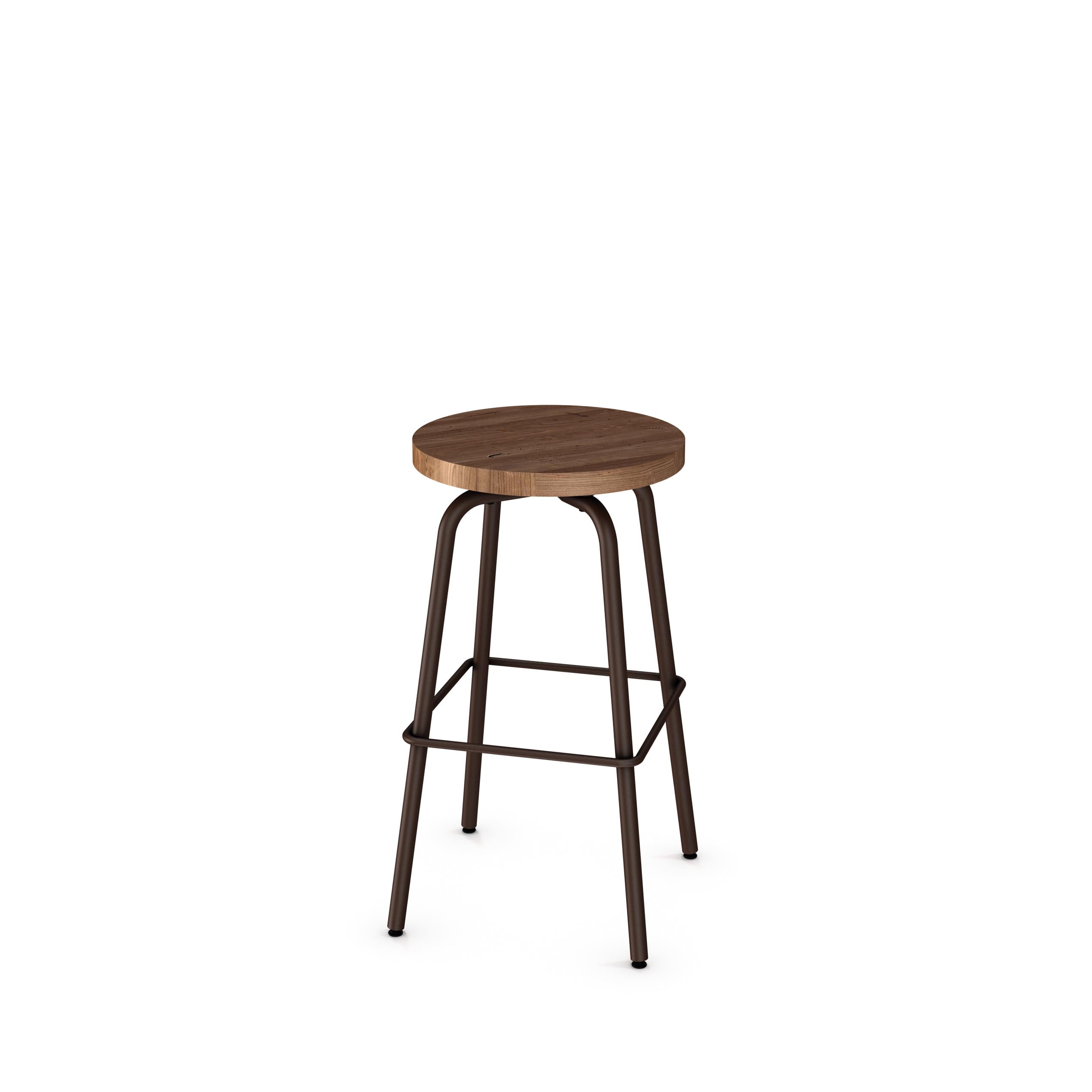 Button Backless Swivel Stool with Distressed Wood Seat by Amisco