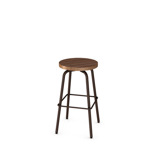 Button - Backless Swivel Stool with Distressed Wood Seat by Amisco - 42460 - Stools Canada