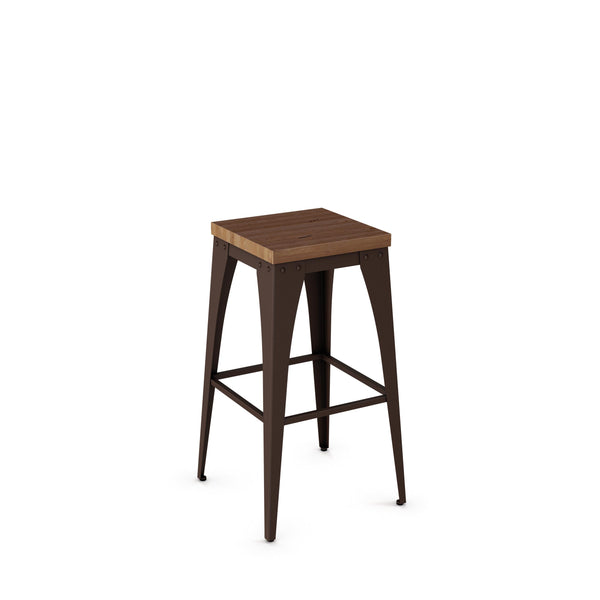 Upright - Stationary Backless Stool with Distressed Wood Seat by Amisco - 42564 - Stools Canada