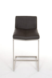 Cee - Stationary Stool with Faux Leather Black Seat and Backrest by Furnishings Mate – Brushed Stainless Steel Frame - Stools Canada