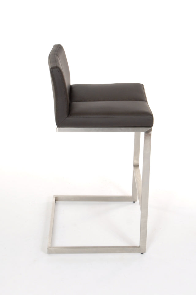 Cee - Stationary Stool with Faux Leather Black Seat and Backrest by Furnishings Mate – Brushed Stainless Steel Frame - Stools Canada