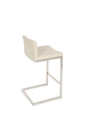 Cee - Stationary Stool with Faux Leather Taupe Seat and Backrest by Furnishings Mate – Brushed Stainless Steel Frame - Stools Canada