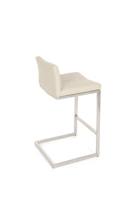 Cee - Stationary Stool with Faux Leather Taupe Seat and Backrest by Furnishings Mate – Brushed Stainless Steel Frame - Stools Canada