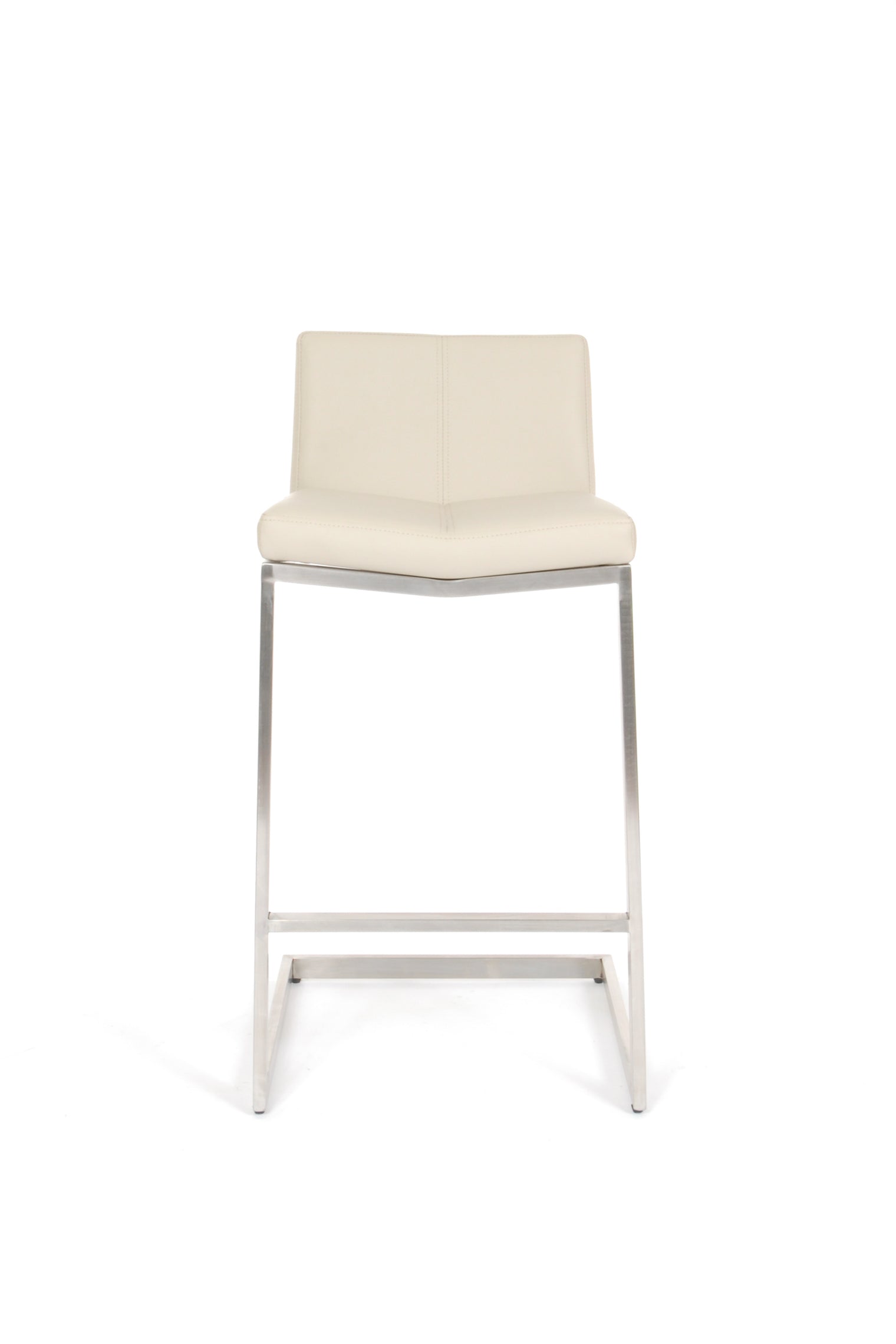 Cee - Stationary Stool with Faux Leather Taupe Seat and Backrest by Furnishings Mate – Brushed Stainless Steel Frame - Stools Canada