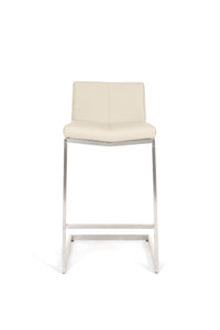 Cee - Stationary Stool with Faux Leather Taupe Seat and Backrest by Furnishings Mate – Brushed Stainless Steel Frame - Stools Canada