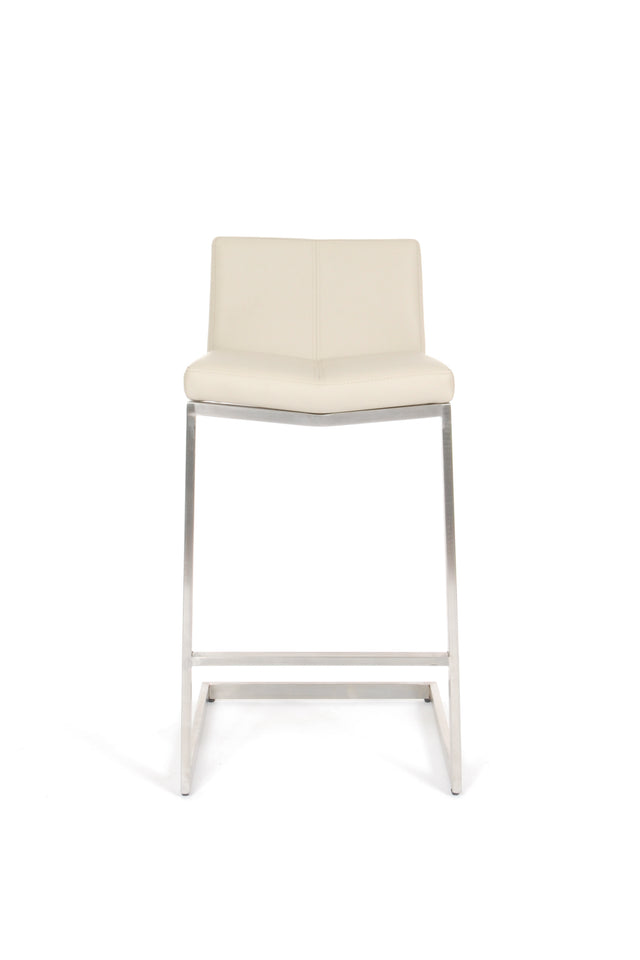 Cee - Stationary Stool with Faux Leather Taupe Seat and Backrest by Furnishings Mate – Brushed Stainless Steel Frame - Stools Canada