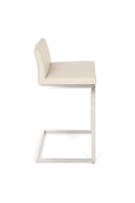 Cee - Stationary Stool with Faux Leather Taupe Seat and Backrest by Furnishings Mate – Brushed Stainless Steel Frame - Stools Canada