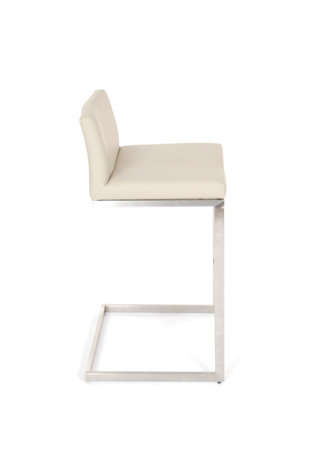 Cee - Stationary Stool with Faux Leather Taupe Seat and Backrest by Furnishings Mate – Brushed Stainless Steel Frame - Stools Canada