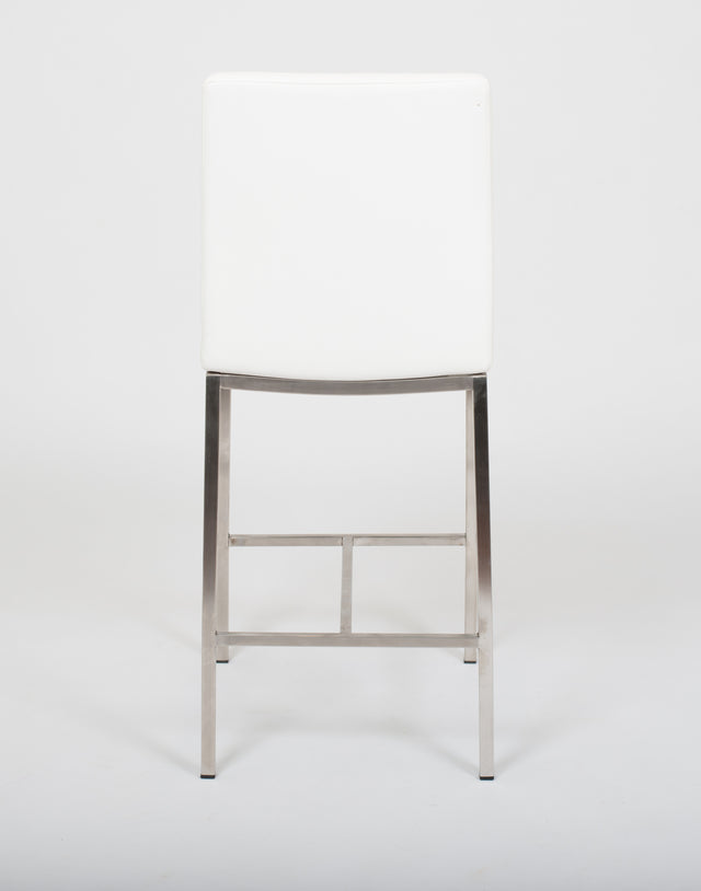 Adam – Stationary Stool with Faux Leather White Seat and Backrest by Furnishings Mate – Brushed Stainless Steel Frame - Stools Canada