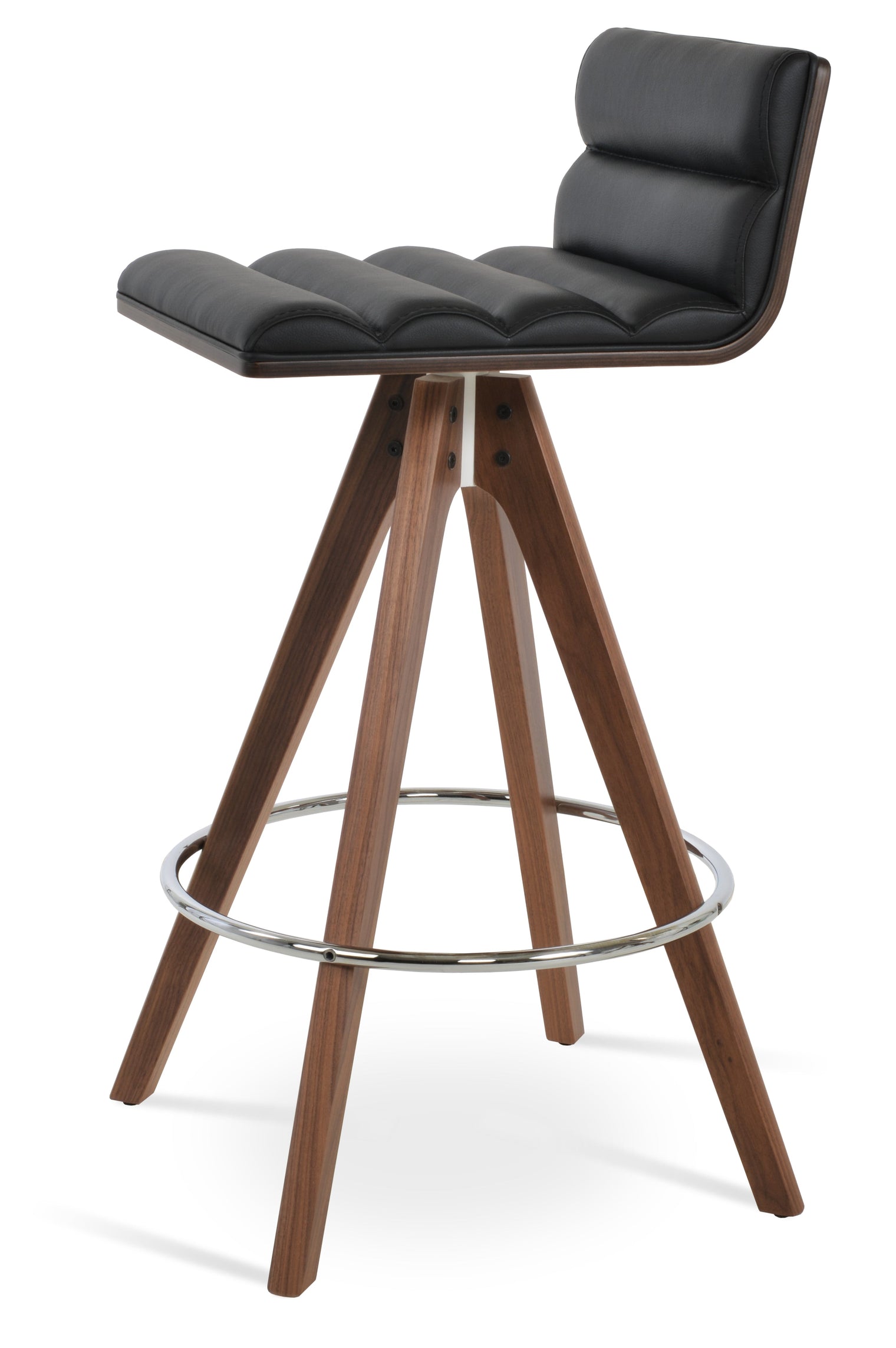 Corona - Comfort Pyramid Swivel Stool with Black Leatherette Seat and Beech Walnut Finished Wood Base by BNT sohoConcept - Stools Canada