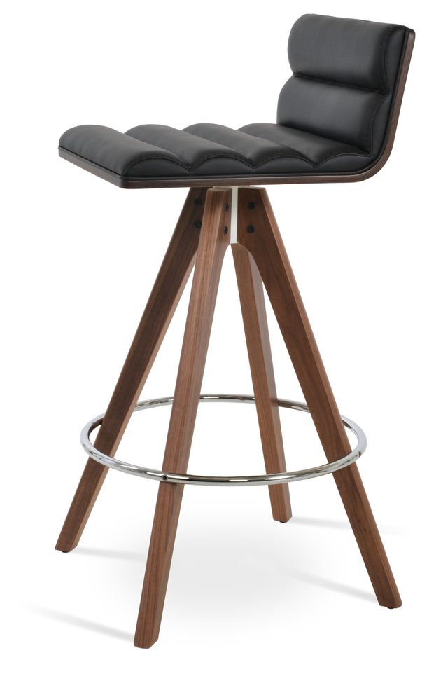 Corona - Comfort Pyramid Swivel Stool with Black Leatherette Seat and Beech Walnut Finished Wood Base by BNT sohoConcept - Stools Canada