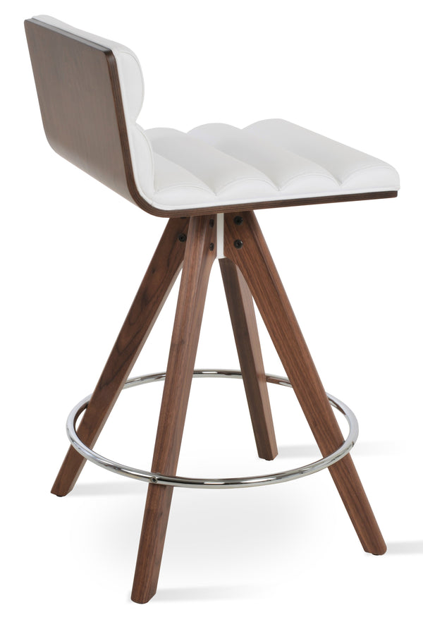 Corona - Comfort Pyramid Swivel Stool with White Leatherette Seat and Beech Walnut Finished Wood Base by BNT sohoConcept - Stools Canada