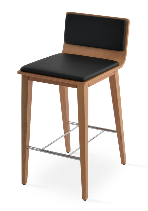 Corona - Wood Stools with Black Leatherette Seat and Beech Natural Finished Wood Base by BNT sohoConcept - Stools Canada