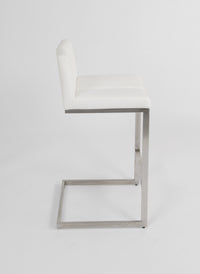 Cee - Stationary Stool with Faux Leather White Seat and Backrest by Furnishings Mate – Brushed Stainless Steel Frame - Stools Canada