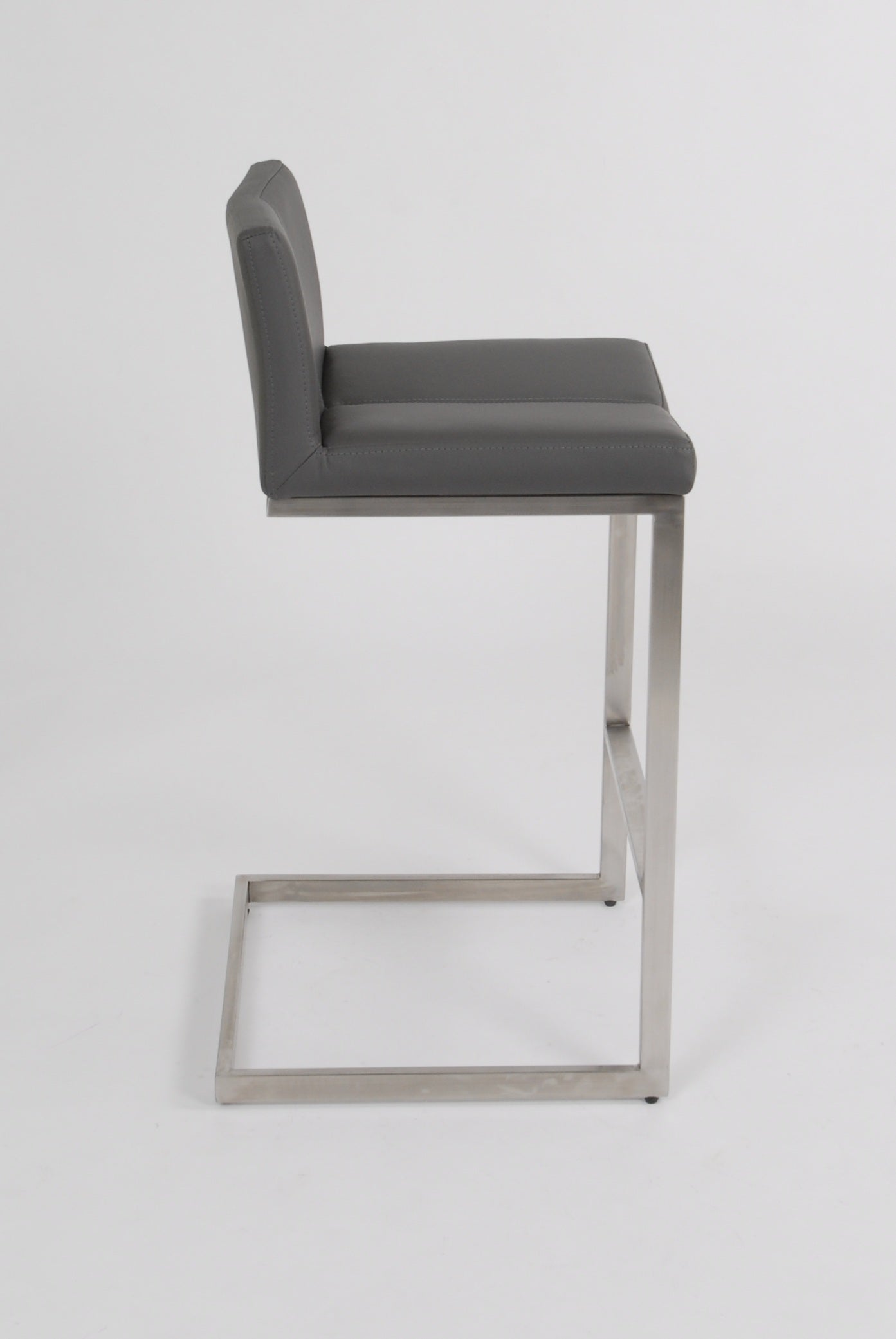 Cee - Stationary Stool with Faux Leather Grey Seat and Backrest by Furnishings Mate – Brushed Stainless Steel Frame - Stools Canada