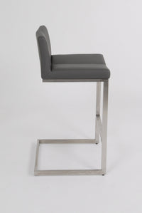 Cee - Stationary Stool with Faux Leather Grey Seat and Backrest by Furnishings Mate – Brushed Stainless Steel Frame - Stools Canada