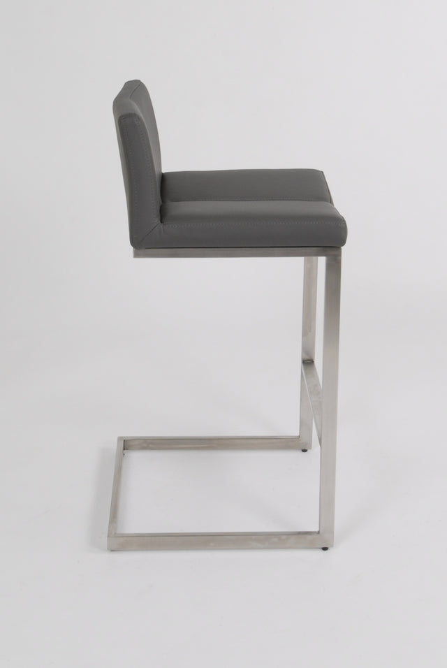 Cee - Stationary Stool with Faux Leather Grey Seat and Backrest by Furnishings Mate – Brushed Stainless Steel Frame - Stools Canada