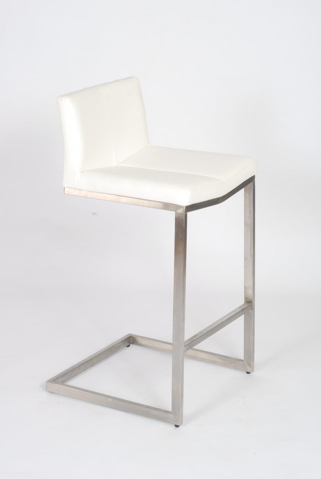 Cee - Stationary Stool with Faux Leather White Seat and Backrest by Furnishings Mate – Brushed Stainless Steel Frame - Stools Canada