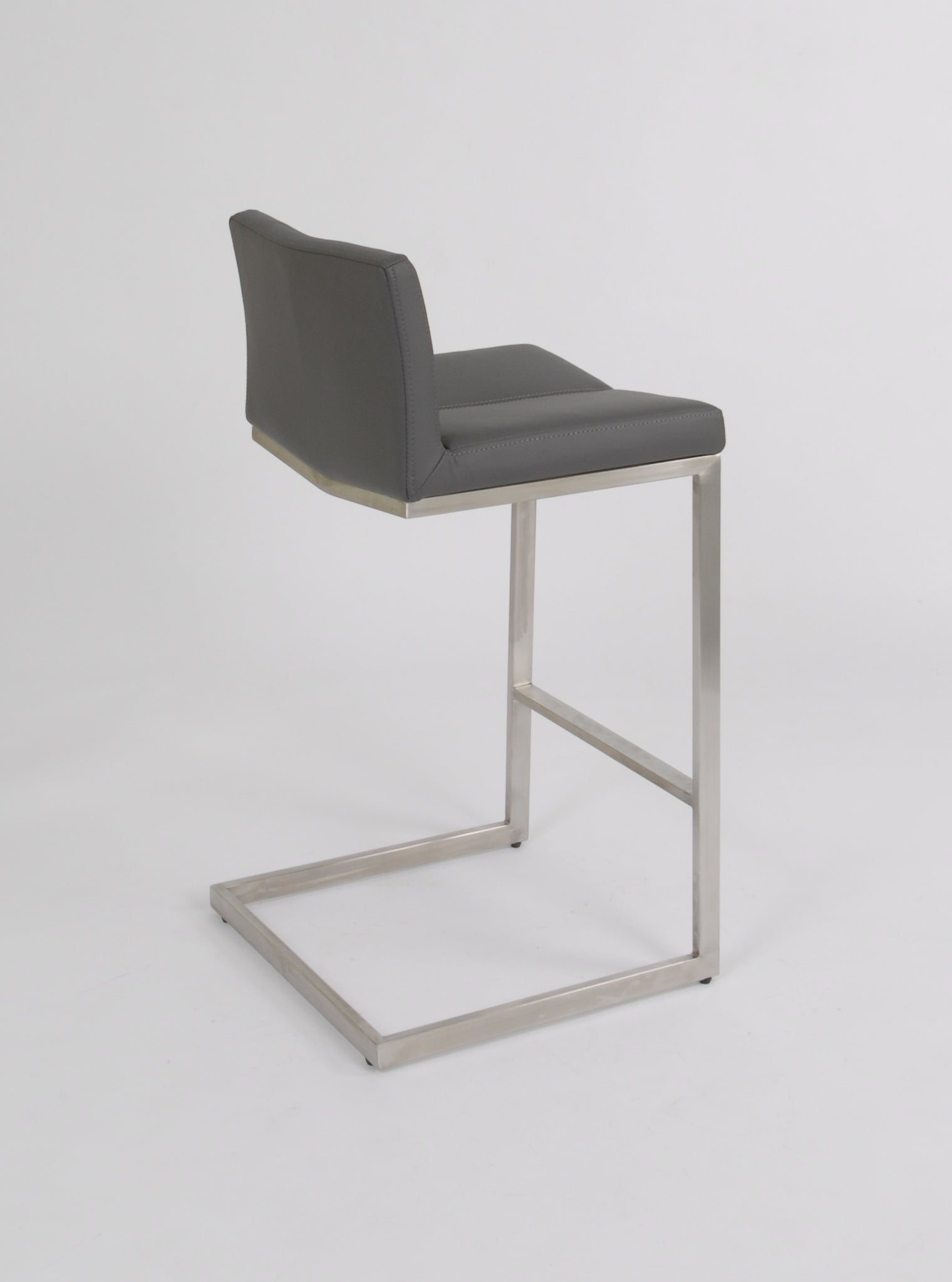Cee - Stationary Stool with Faux Leather Grey Seat and Backrest by Furnishings Mate – Brushed Stainless Steel Frame - Stools Canada